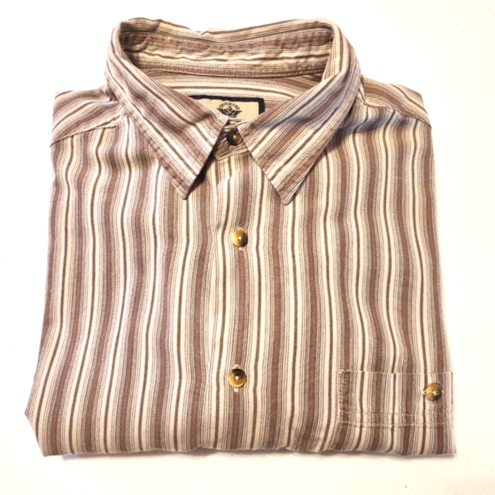 Dockers Tan Stripe Men’s Short Sleeve Shirt Size Large